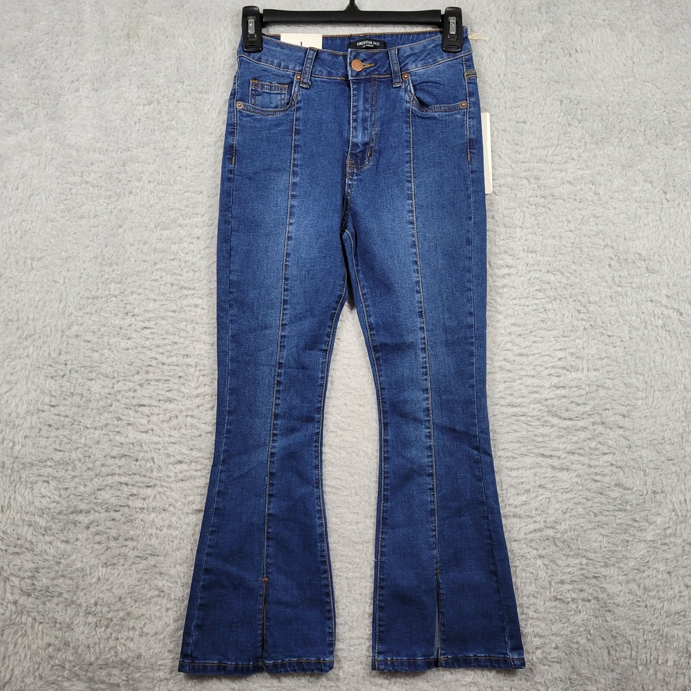 American Bazi Jeans Womens 1 Blue High Rise Flare Front Seam Slit Hem 24x24